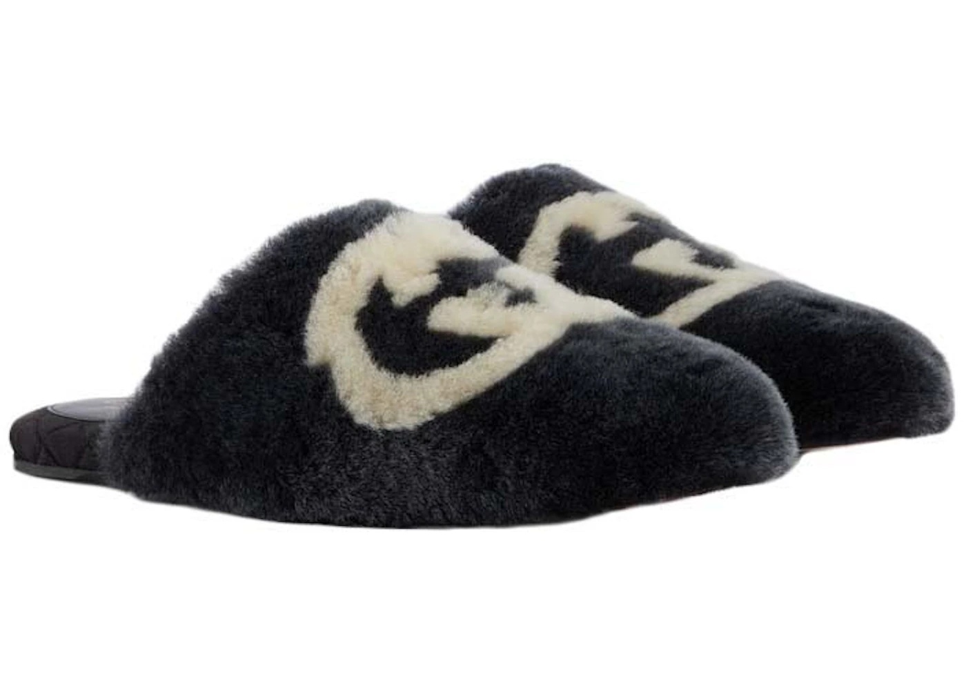 Gucci Interlocking G Faux-Fur Slippers Black White (Women's) - 2