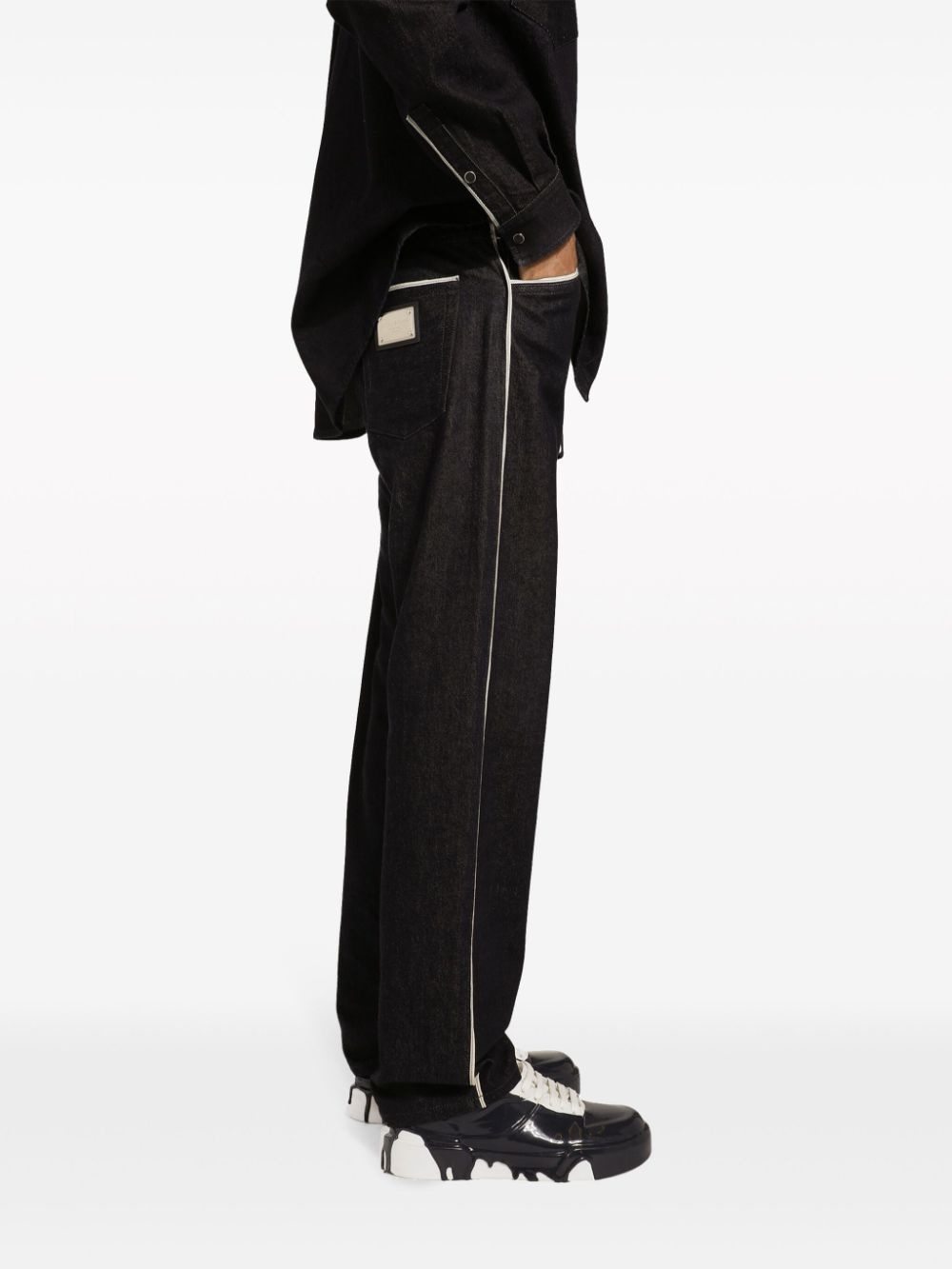 piped straight-leg jeans - 3