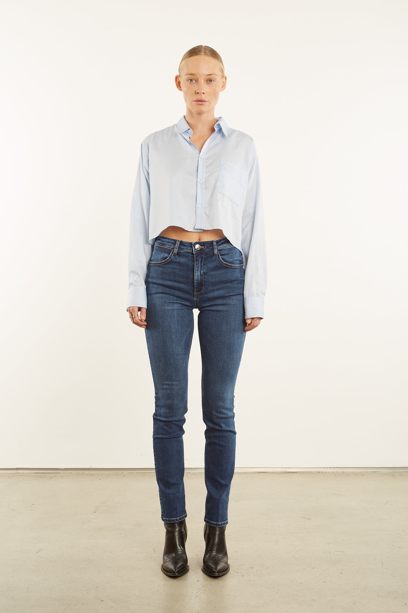BABY BLUE CROPPED BUTTON DOWN - 2