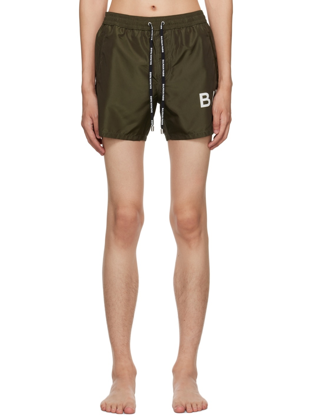 Khaki Printed Swim Shorts - 1