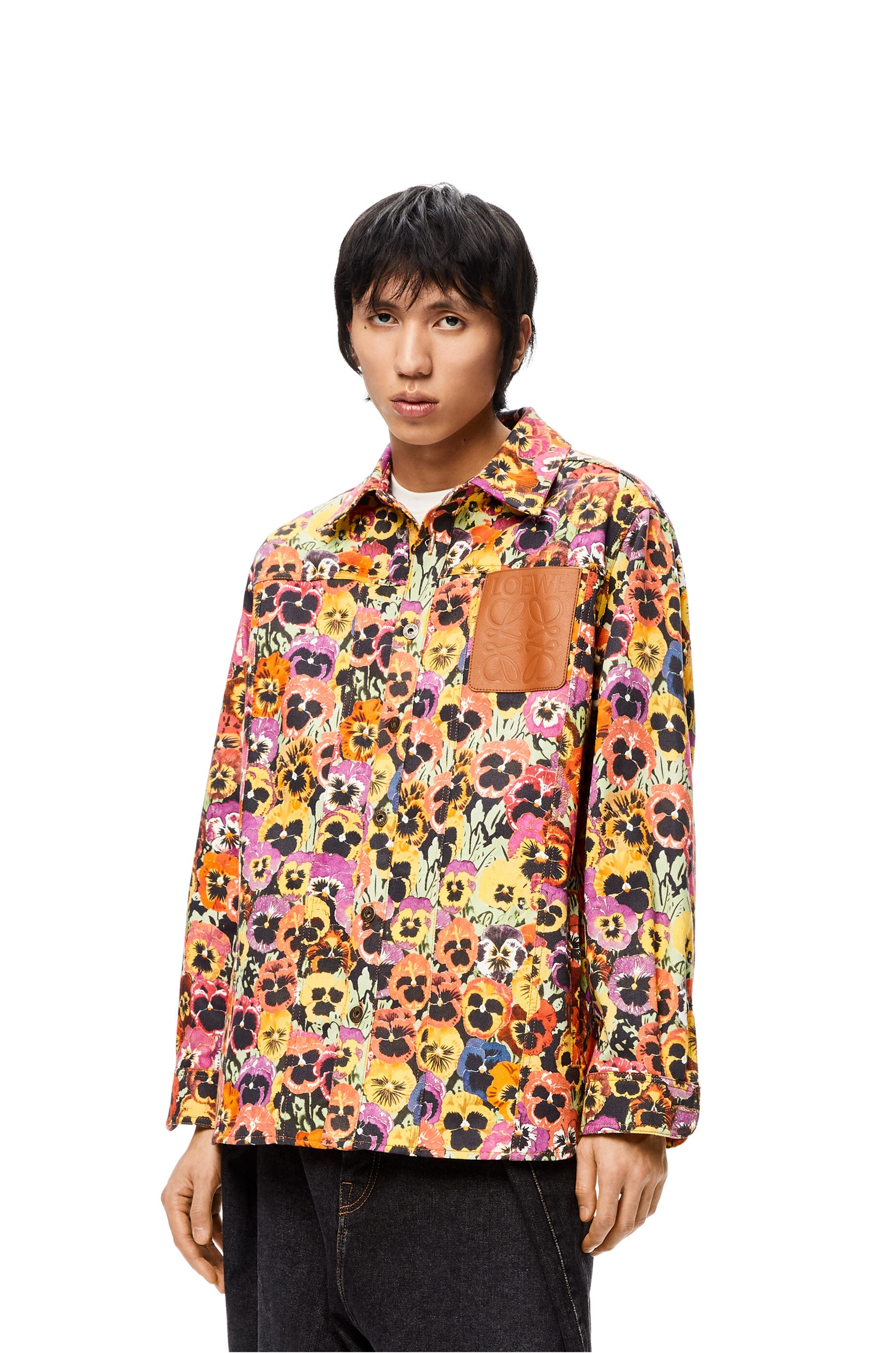 Pansies all over print shirt in cotton - 3