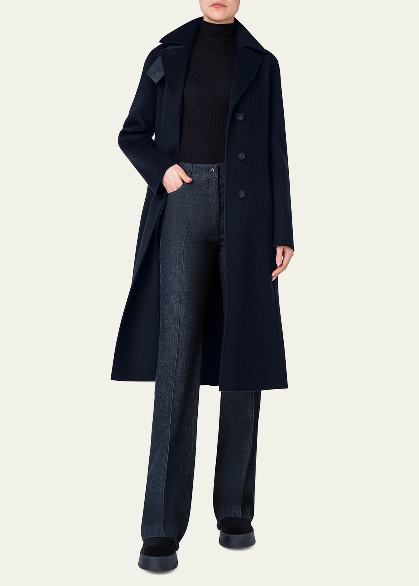 Leather Collar Cashmere Coat - 4