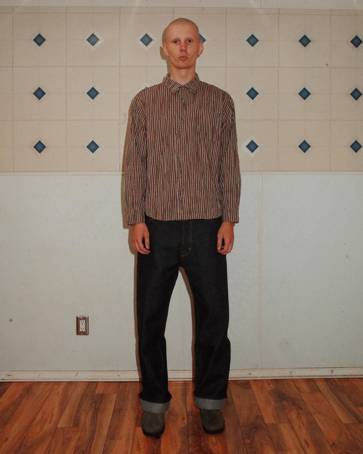 Organic Placket Button Up Shirt - Brown - 2