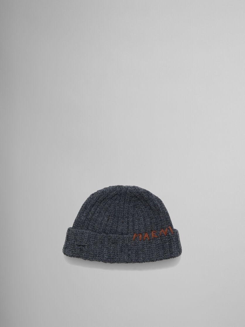 GREY SHETLAND WOOL BEANIE WITH MARNI MENDING - 1