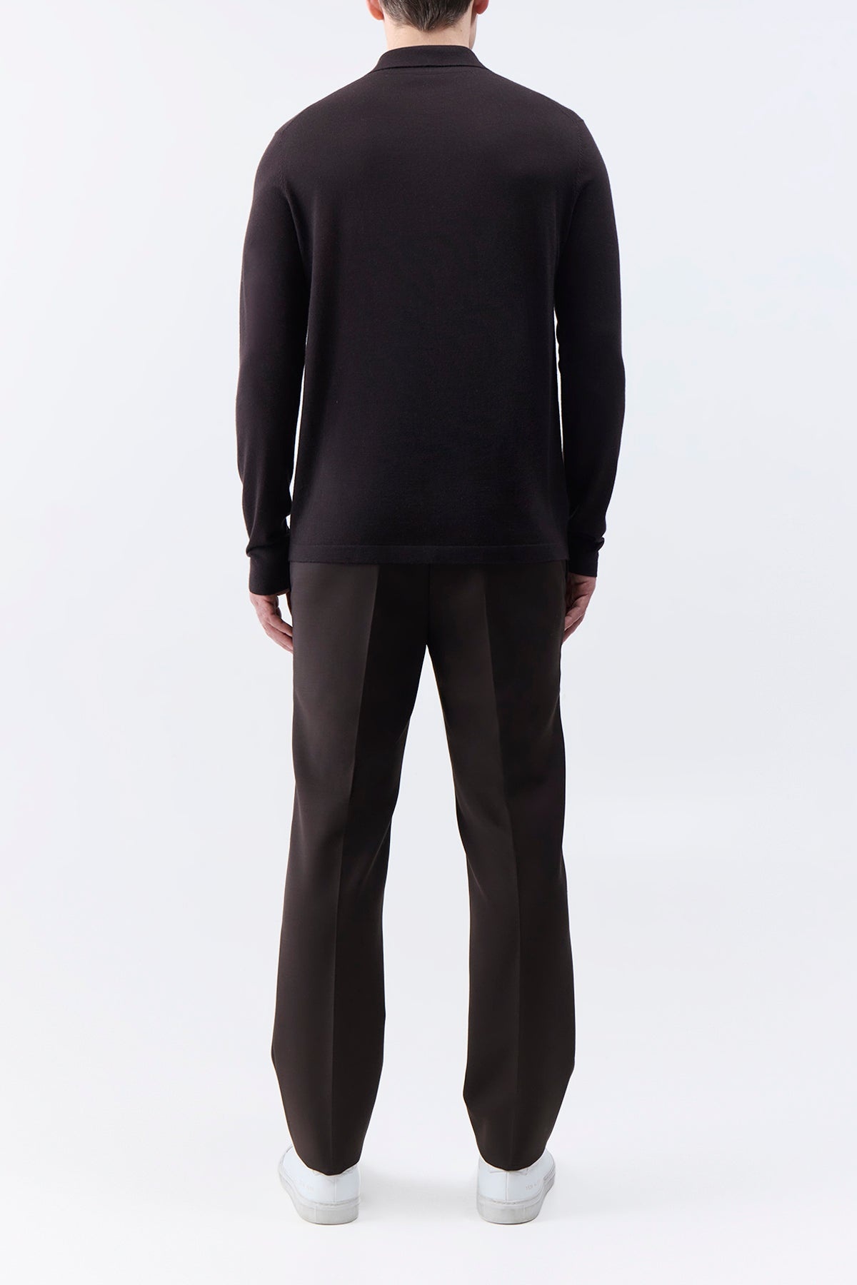 Frome Knit Long Sleeve Polo in Chocolate Cashmere - 4