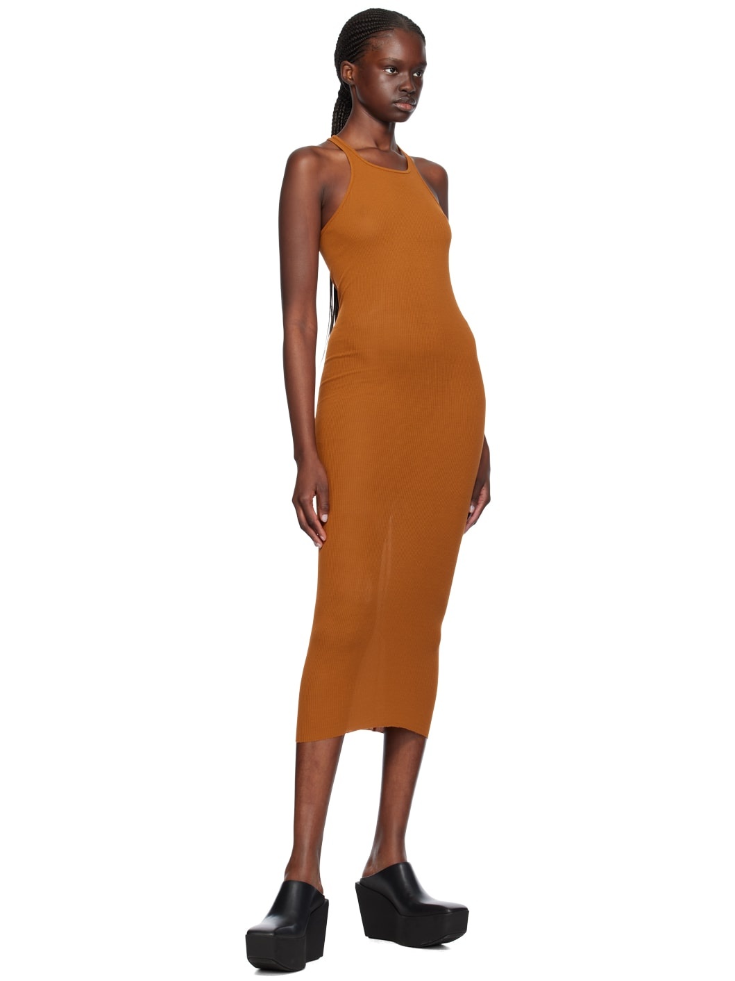 Orange Round Neck Midi Dress - 4