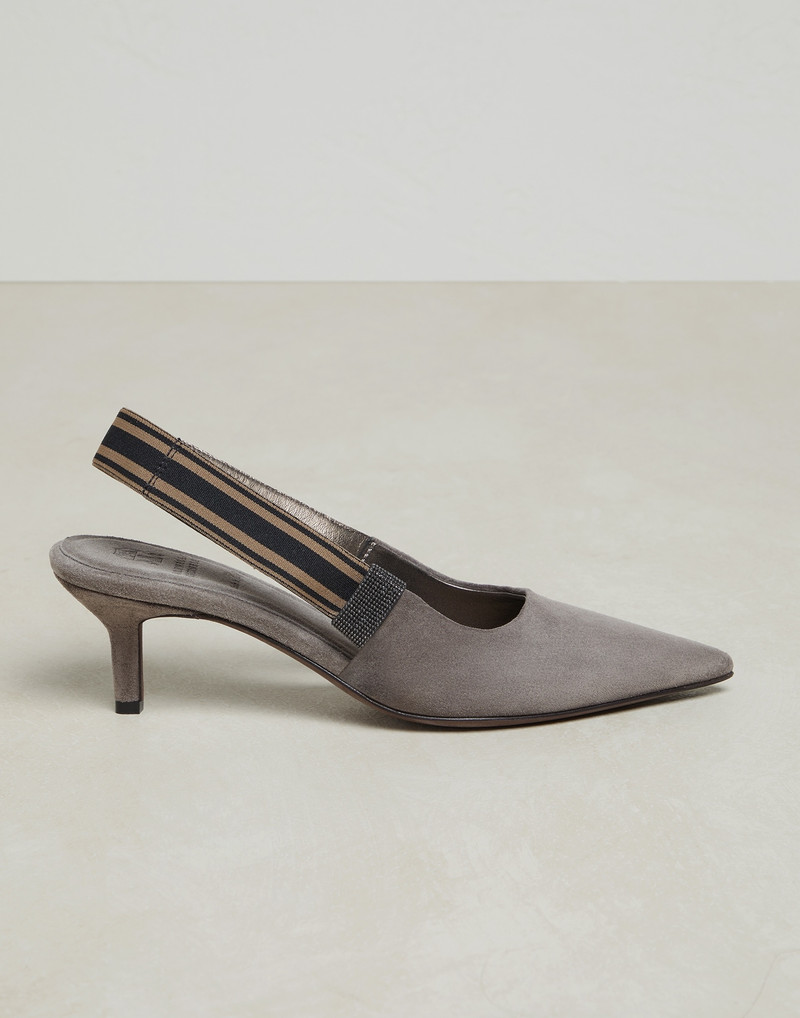 Suede heels with striped strap and monili 1