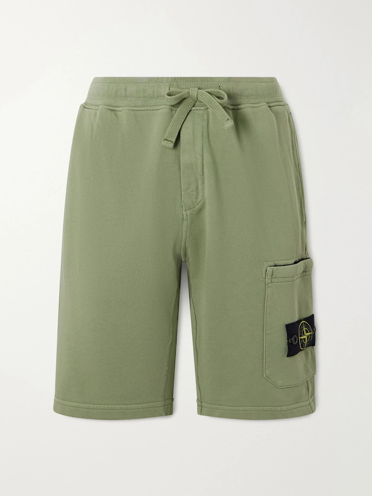 Straight-Leg Garment-Dyed Organic Cotton-Fleece Drawstring Shorts Green - 1