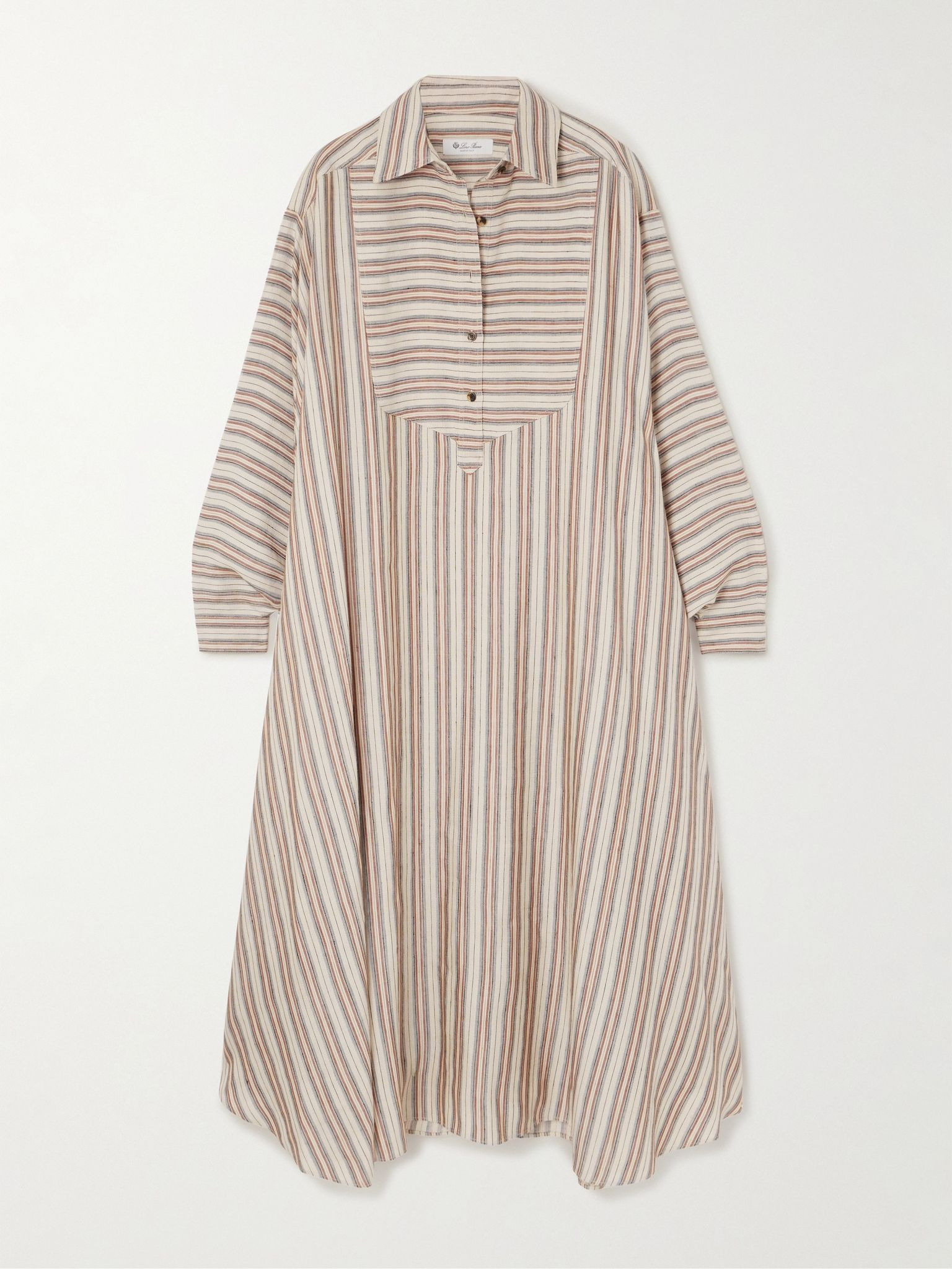 Striped printed linen and silk-blend kaftan Beige - 1