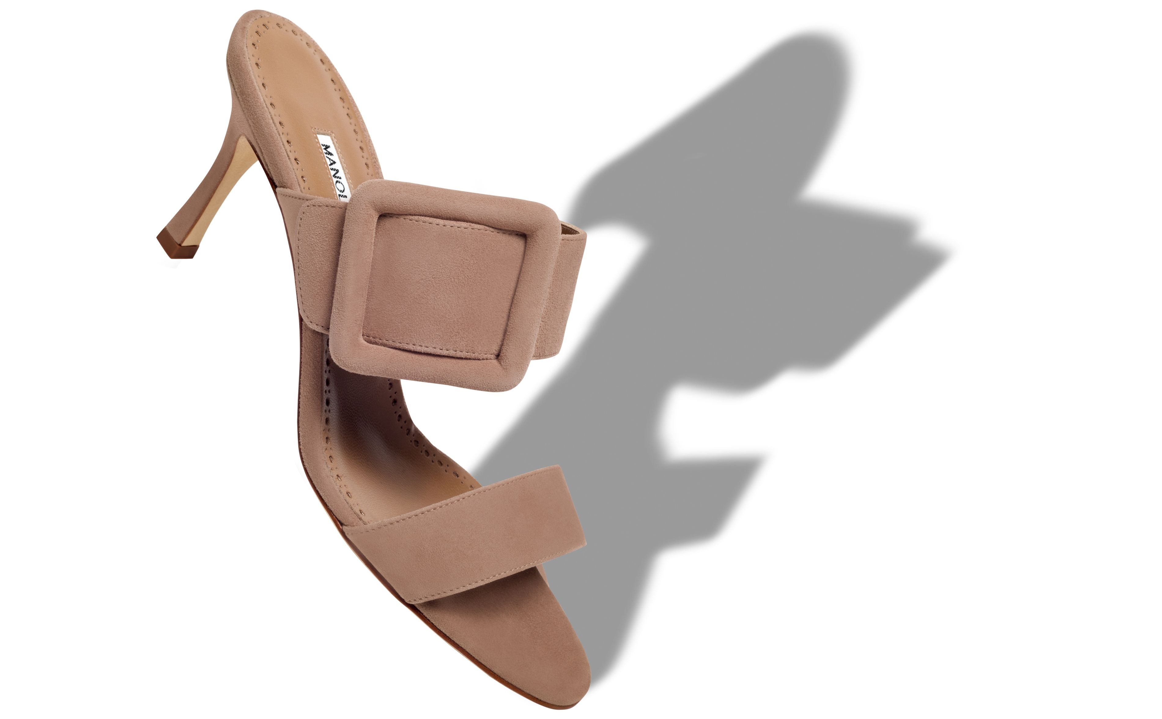 Dark Beige Suede Open Toe Mules - 2