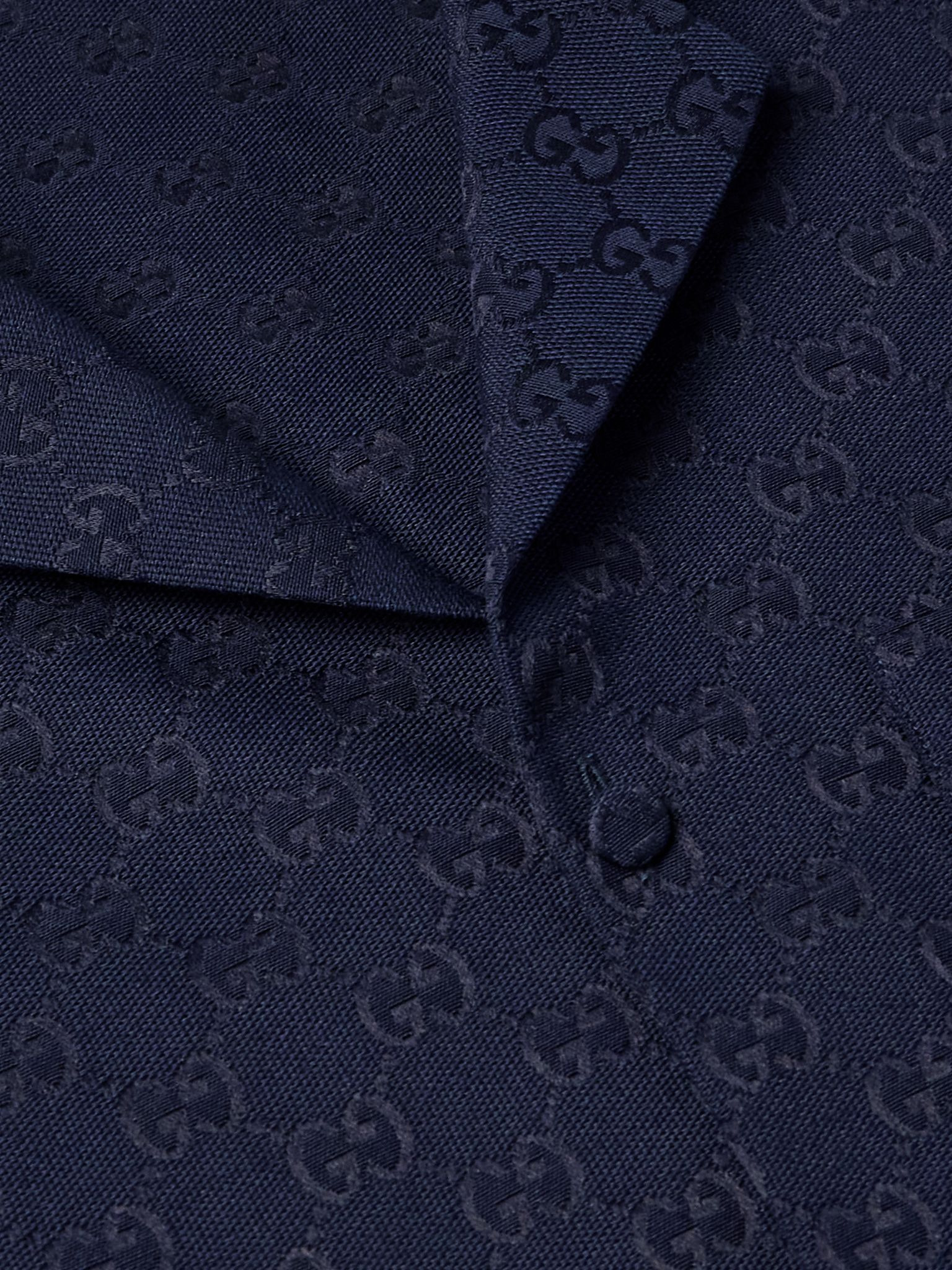 Camp-Collar Logo-Jacquard Cotton-Blend Canvas Shirt Blue - 4