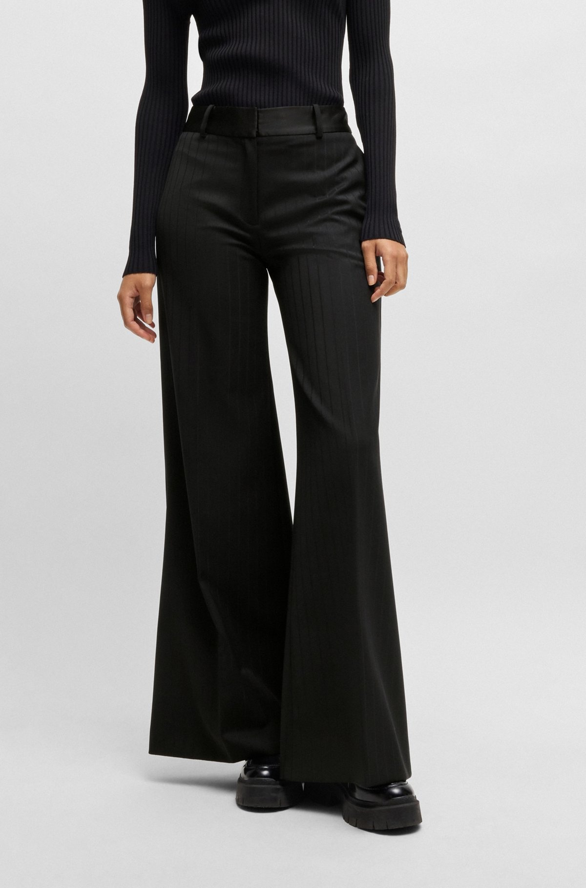 WIDE-LEG TROUSERS IN STRIPED MATERIAL WITH PLEATS - 2