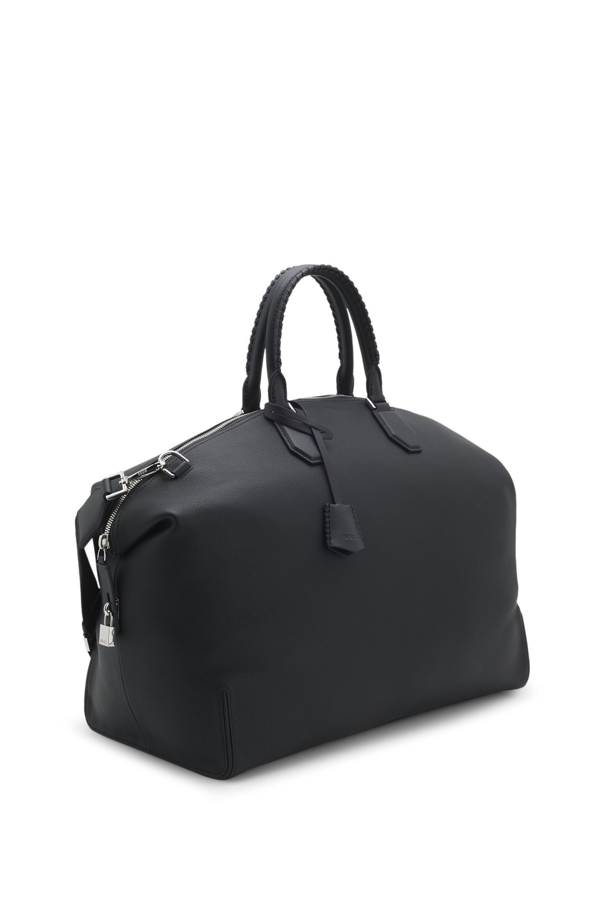 GRAINED-LEATHER HOLDALL WITH DETACHABLE METAL PADLOCK - 5