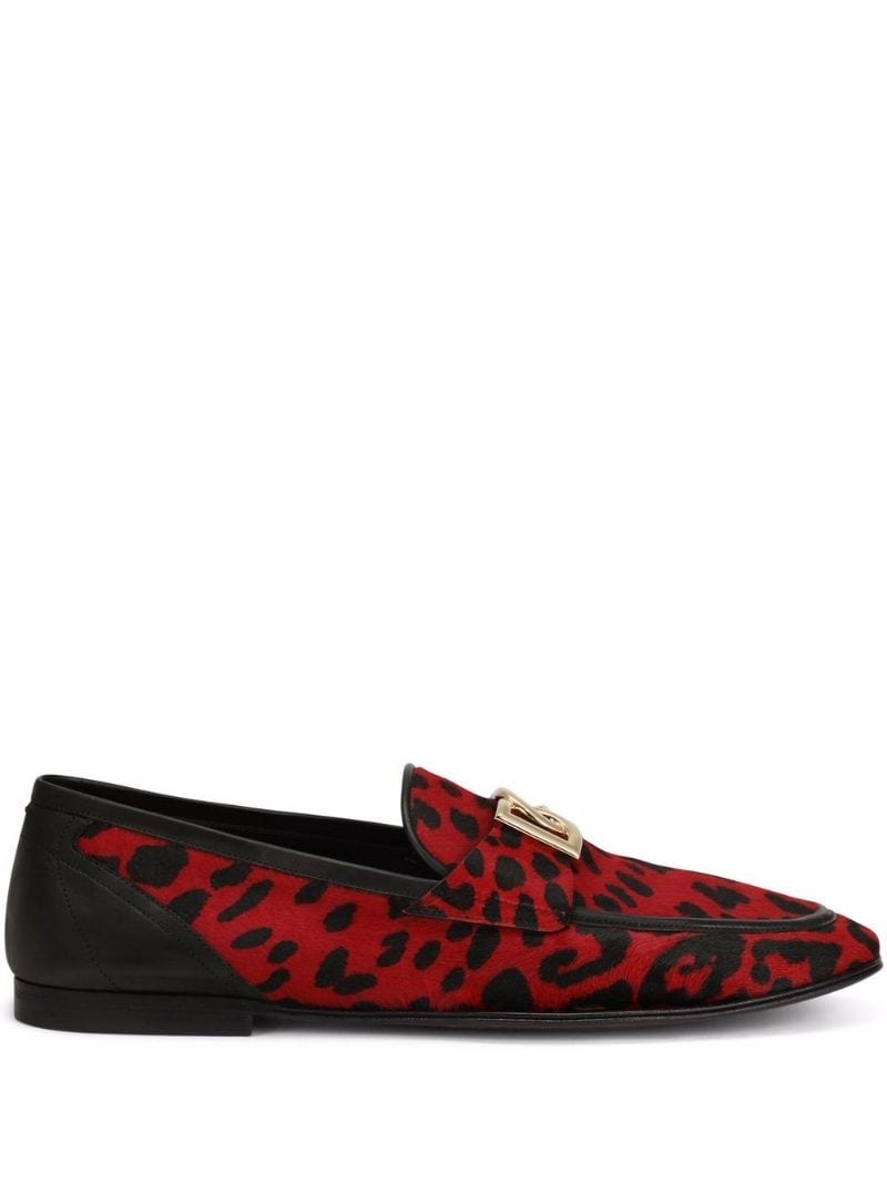 leopard-print logo-buckle loafers - 1