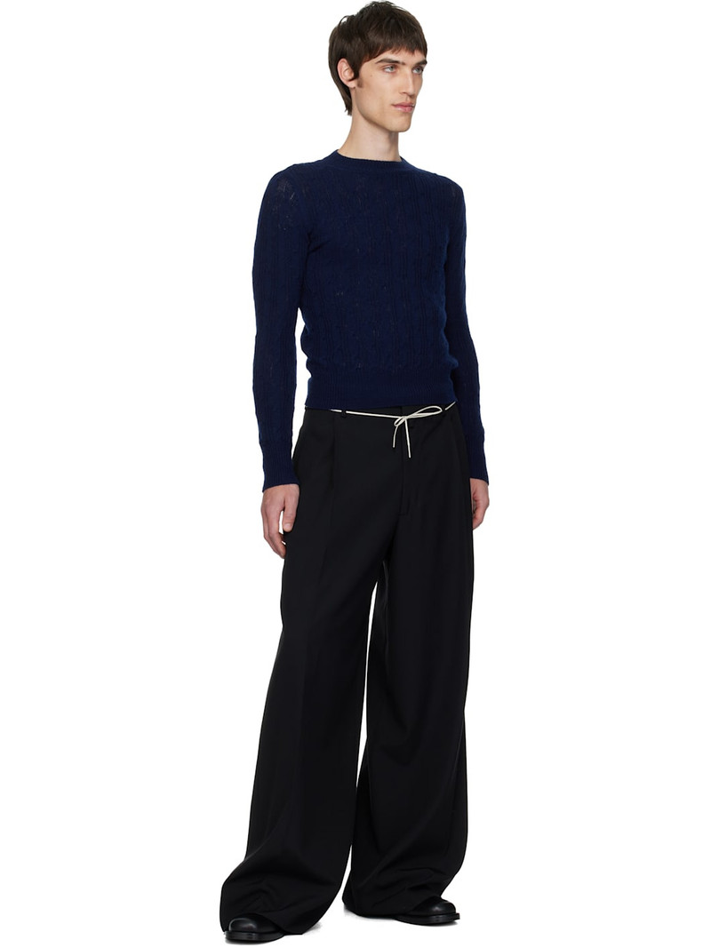 Dries Van Noten Navy Cable-Knit Sweater outlook