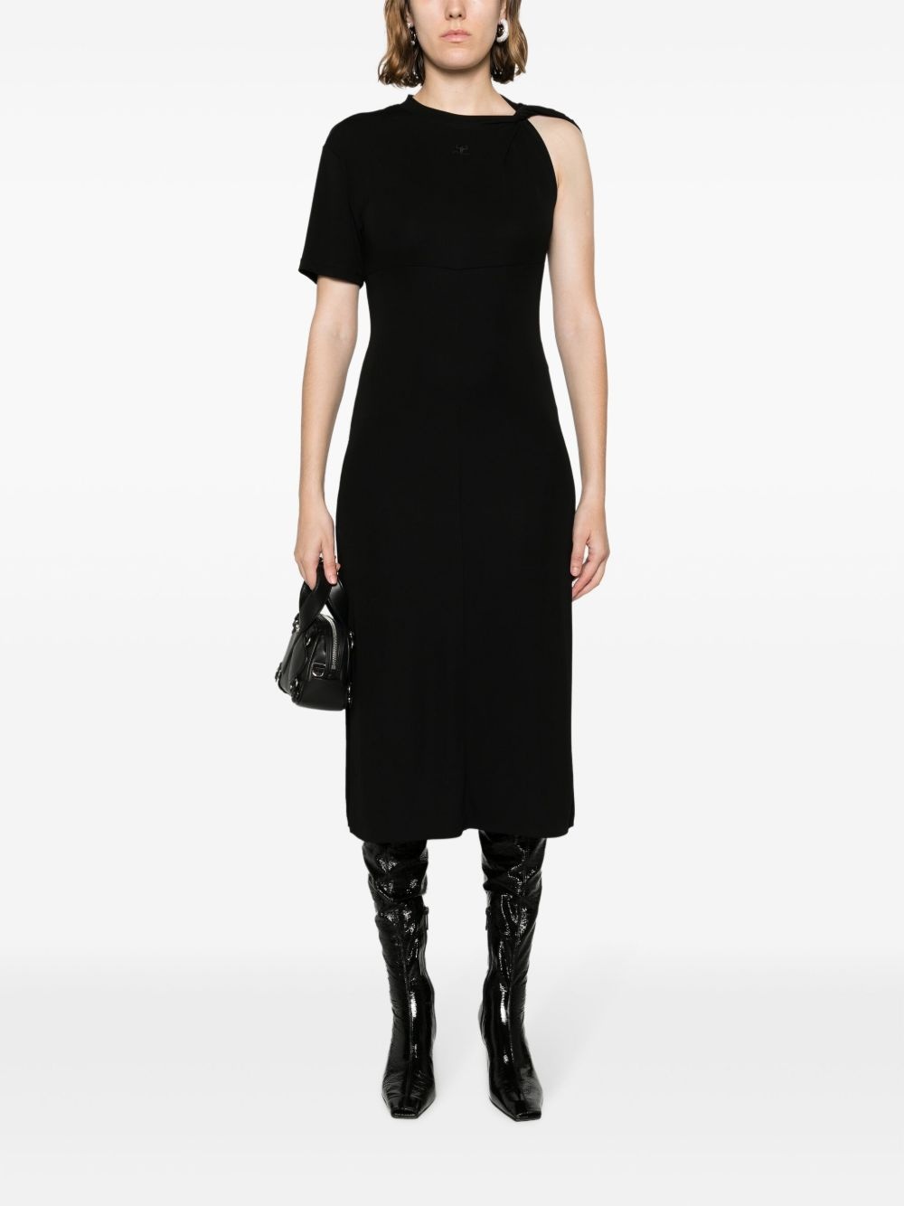 logo-appliqué asymmetric midi dress - 2
