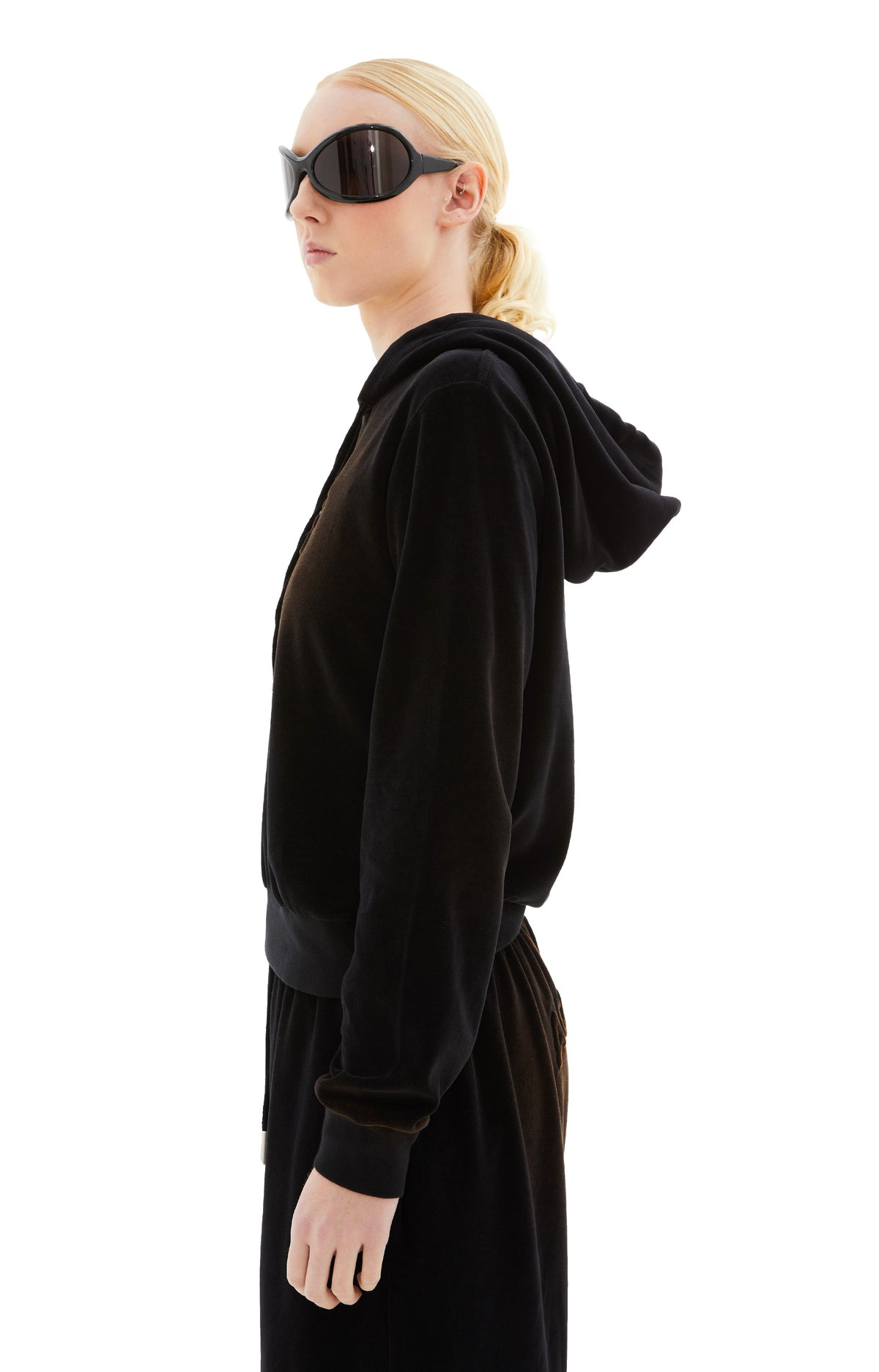 VELOUR HOODED SWEATER (BLACK) - 4