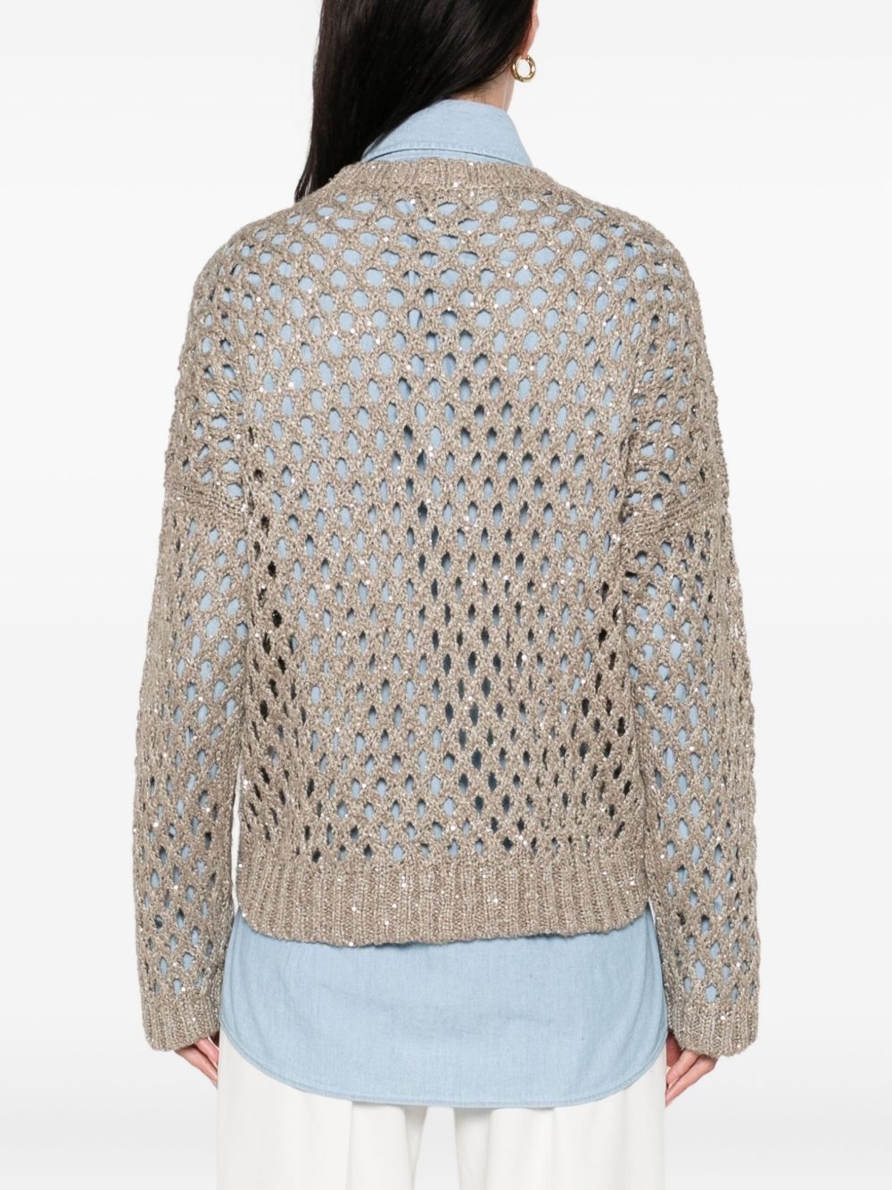 sequin-embellished open-knit sweater - 4