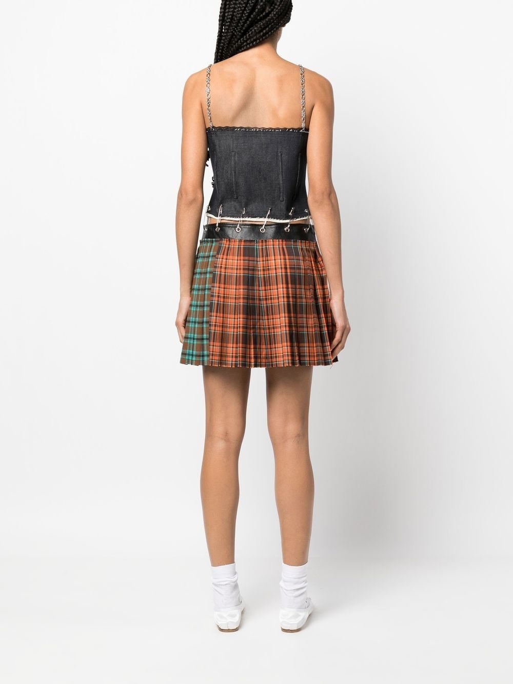 pin-link checked-skirt dress - 4