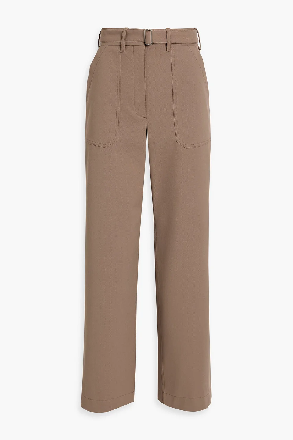 Belted cotton-blend twill wide-leg pants - 1
