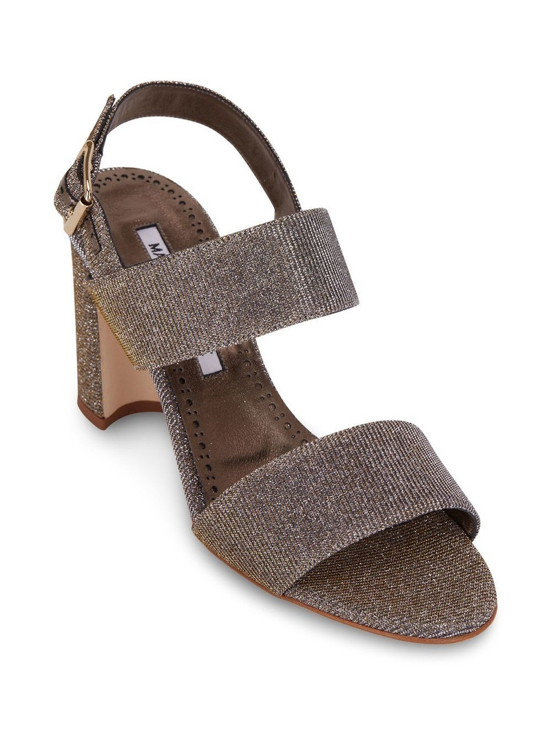 Manolo Blahnik lurex-detail block-heel sandals outlook