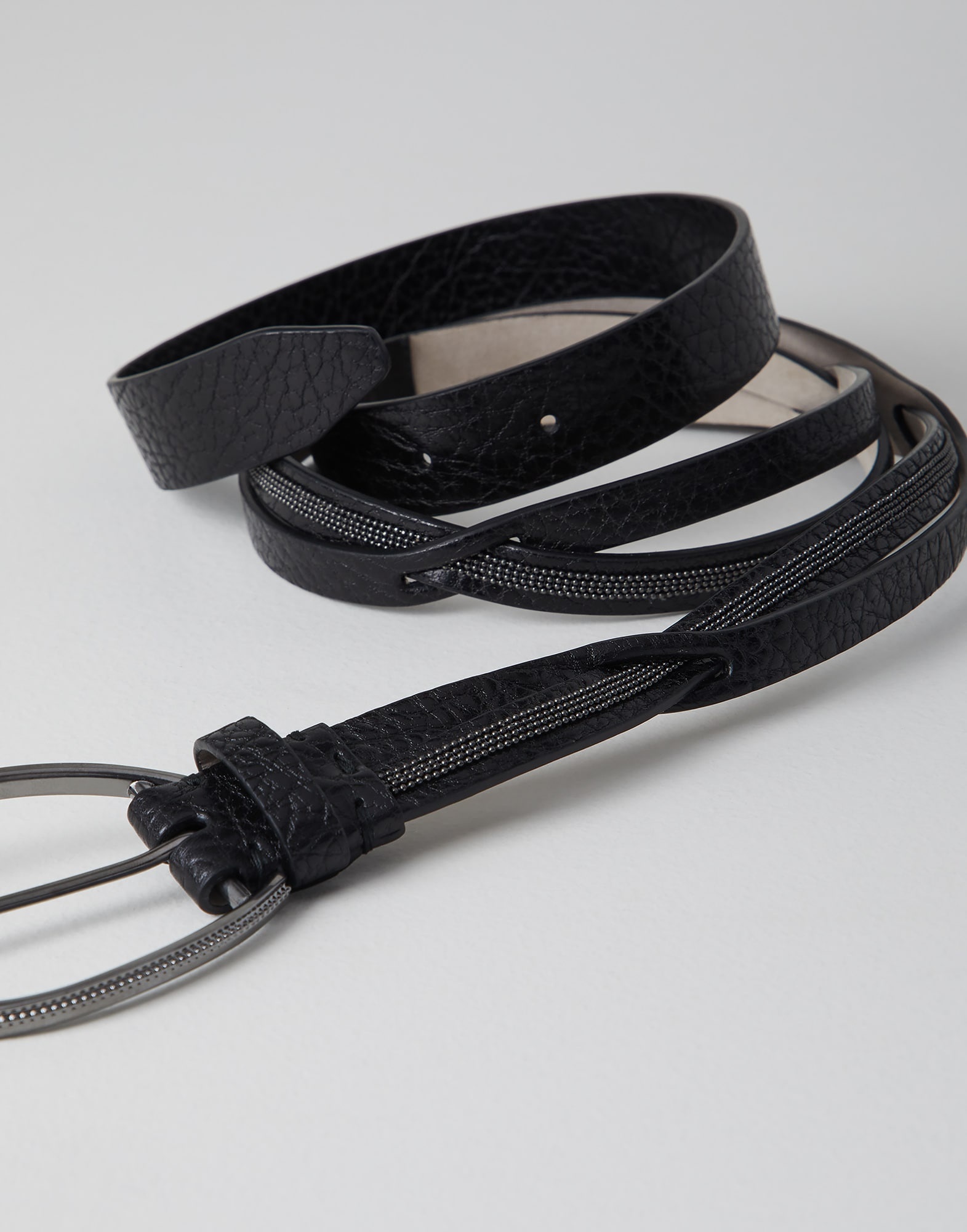 Glossy hammered calfskin belt with monili - 2
