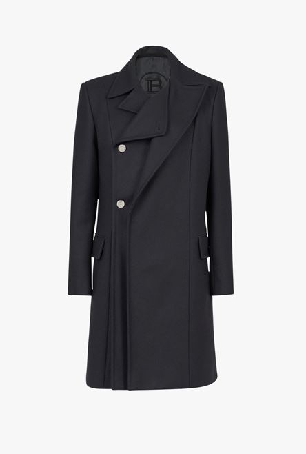 Long asymmetrical navy blue wool coat - 1