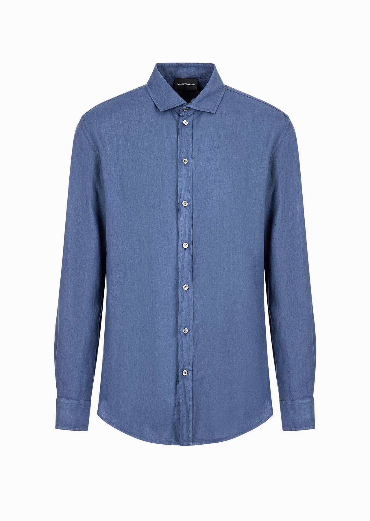 Garment-dyed linen shirt with French collar - 1