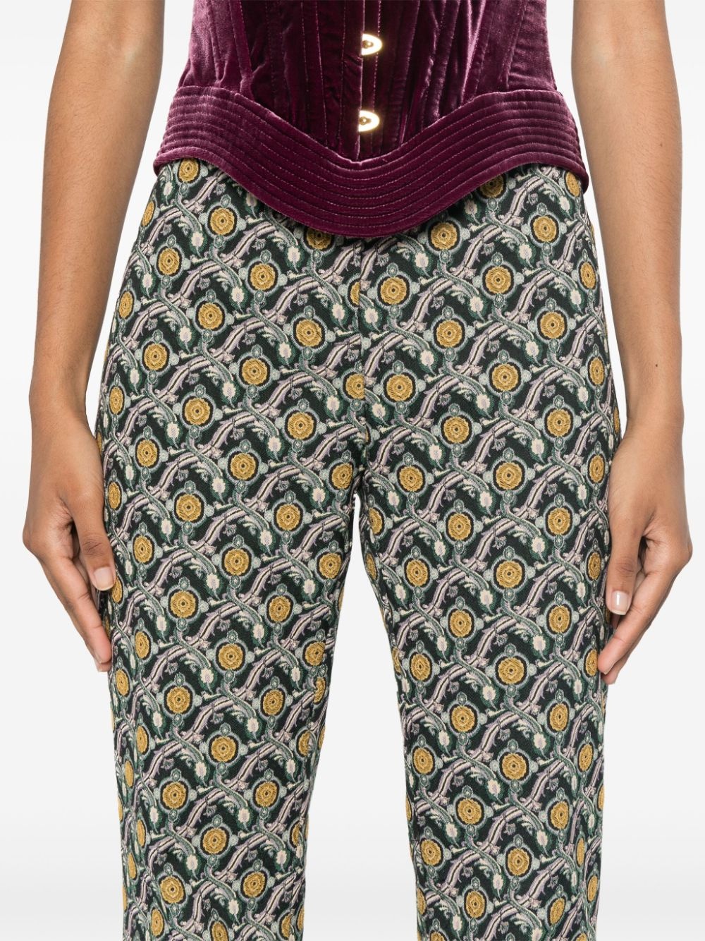 patterned-jacquard flared trousers - 5
