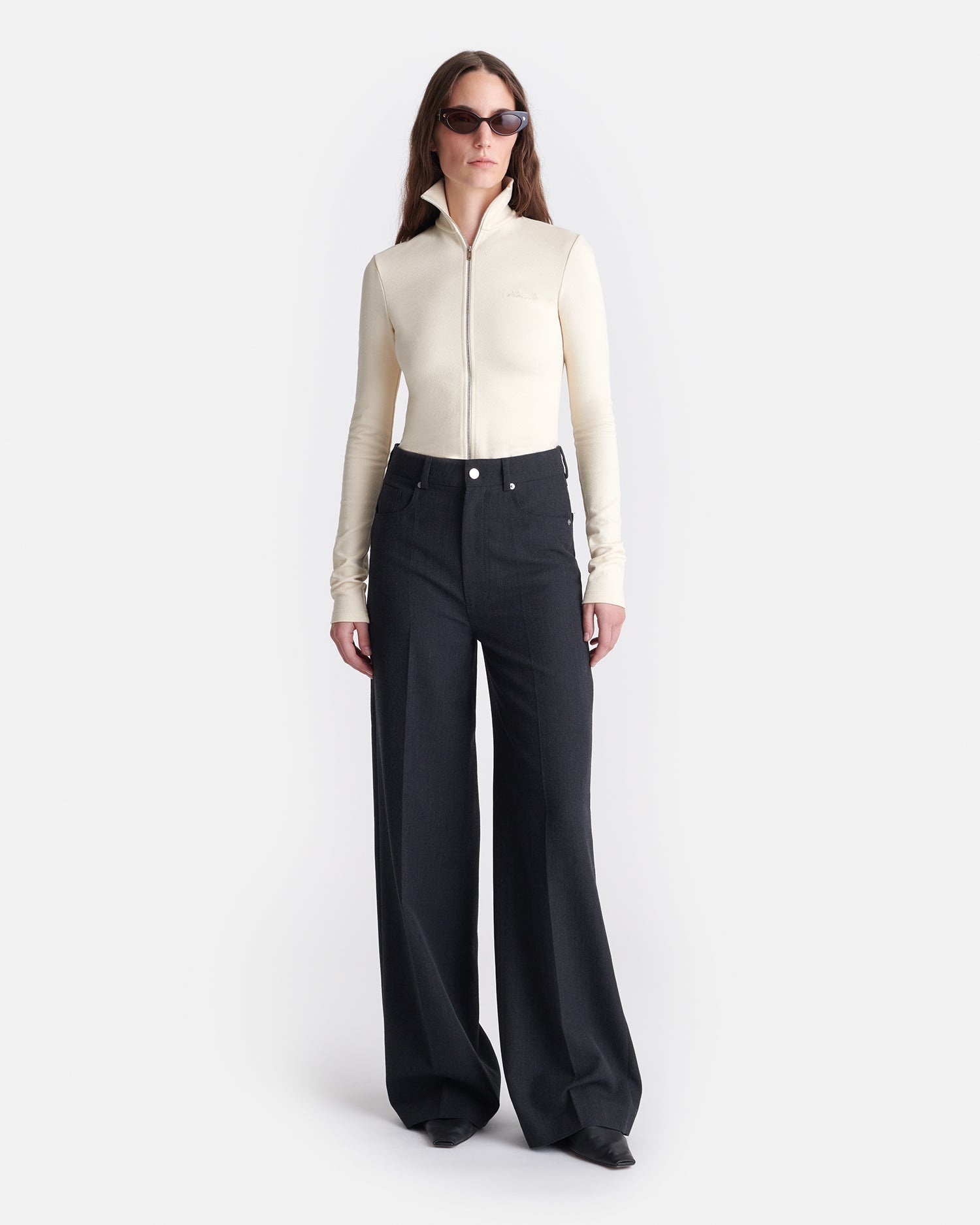 Wool Twill Wide-Leg Pants - 2