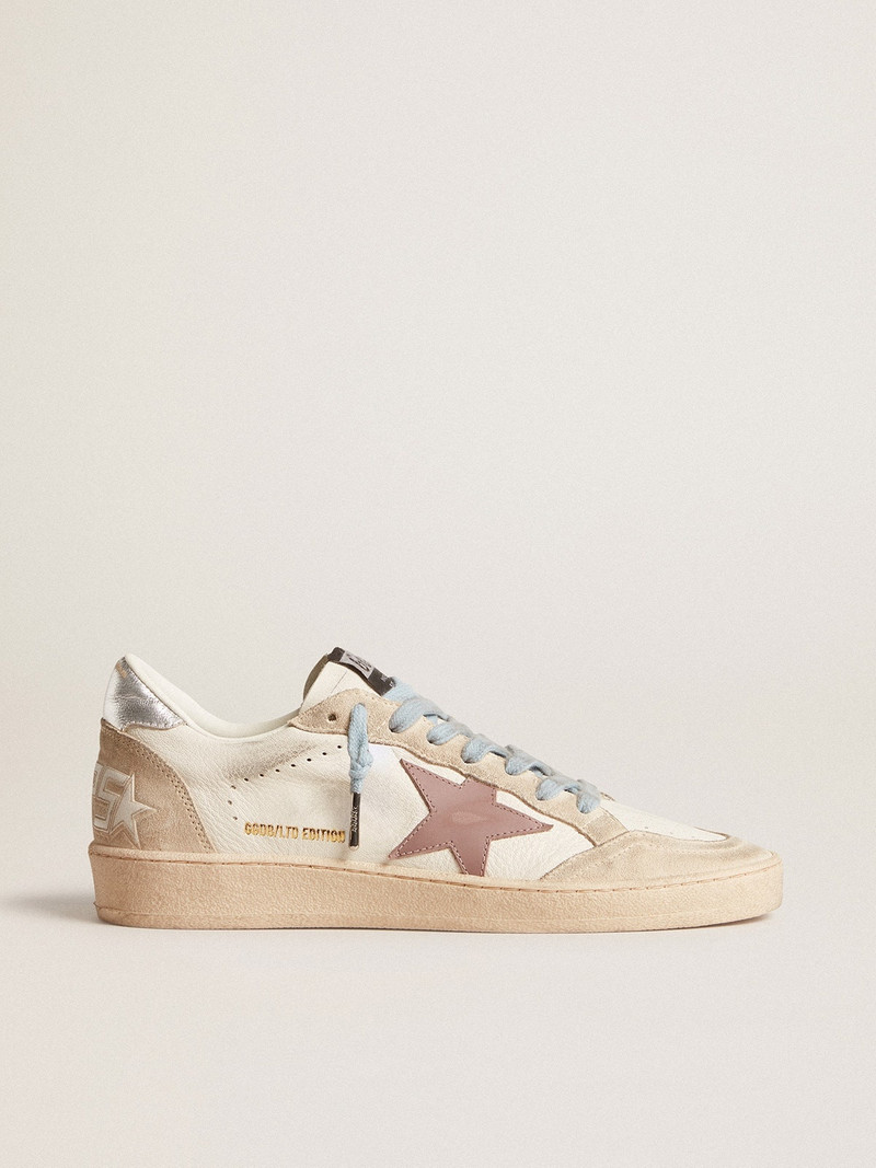 Ball Star LTD in white nappa and pearl suede with mauve leather star - 1