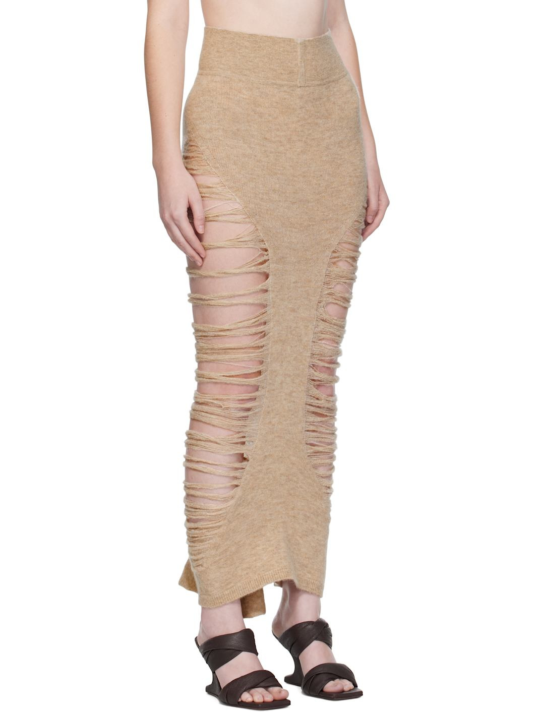 Beige Concordians Calf Dauphine Midi Skirt - 2