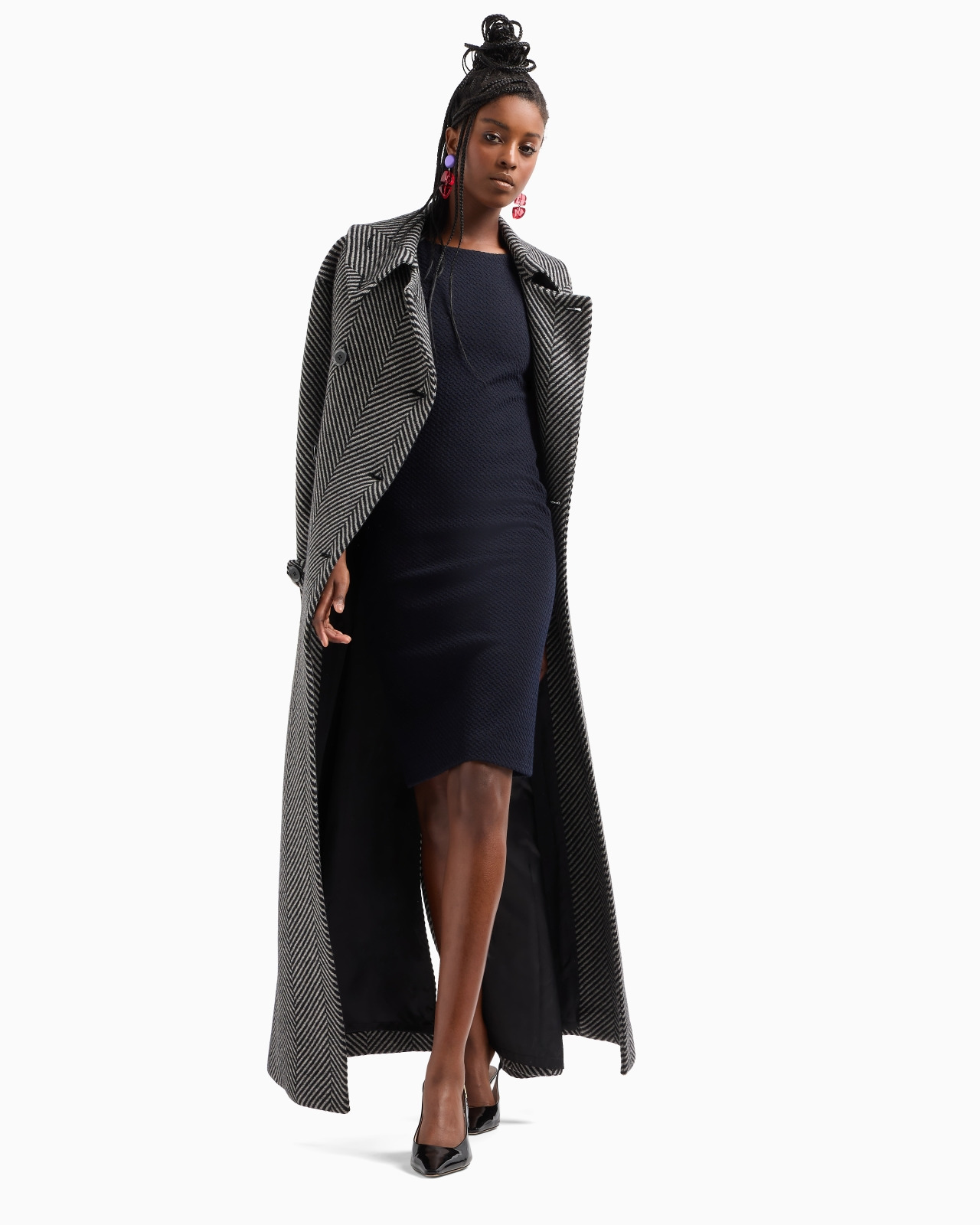 Wool-blend jacquard jersey sheath dress with embossed pattern - 4