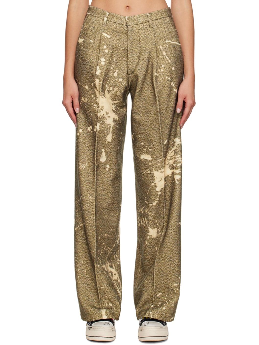 Khaki Wide-Leg Trousers - 1