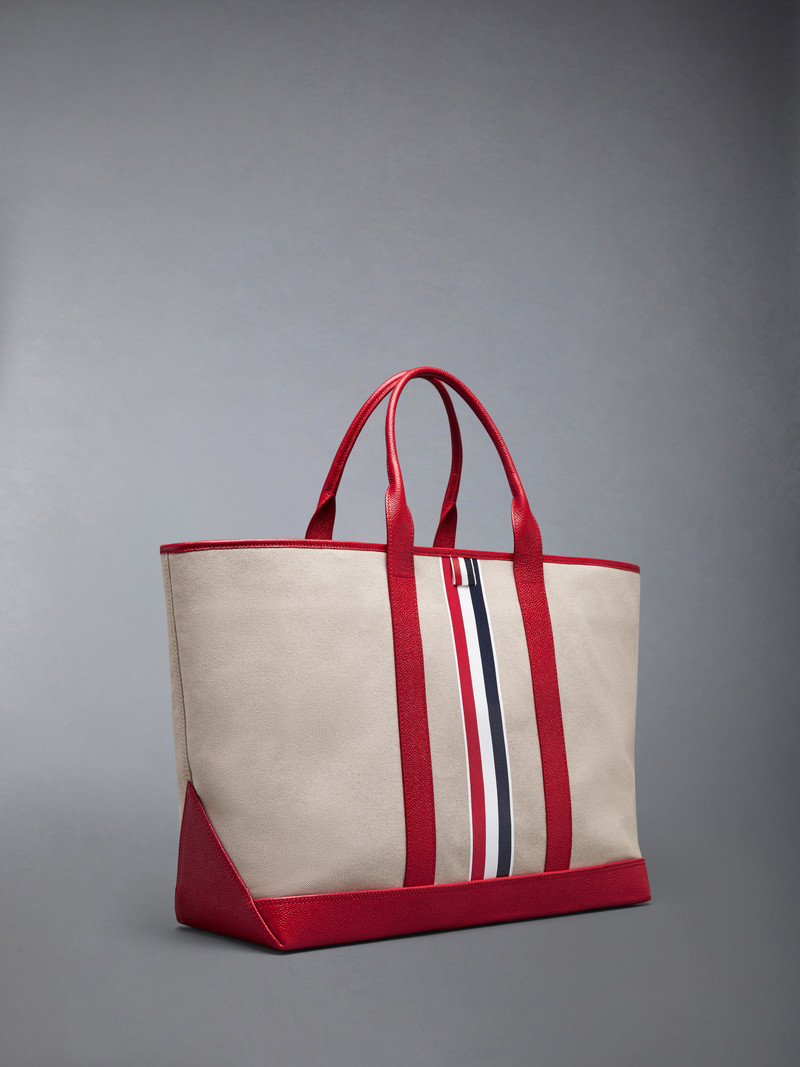 Thom Browne RWB STRIPE MEDIUM TOOL TOTE IN SALT AND PEPPER COTTON CANVAS outlook