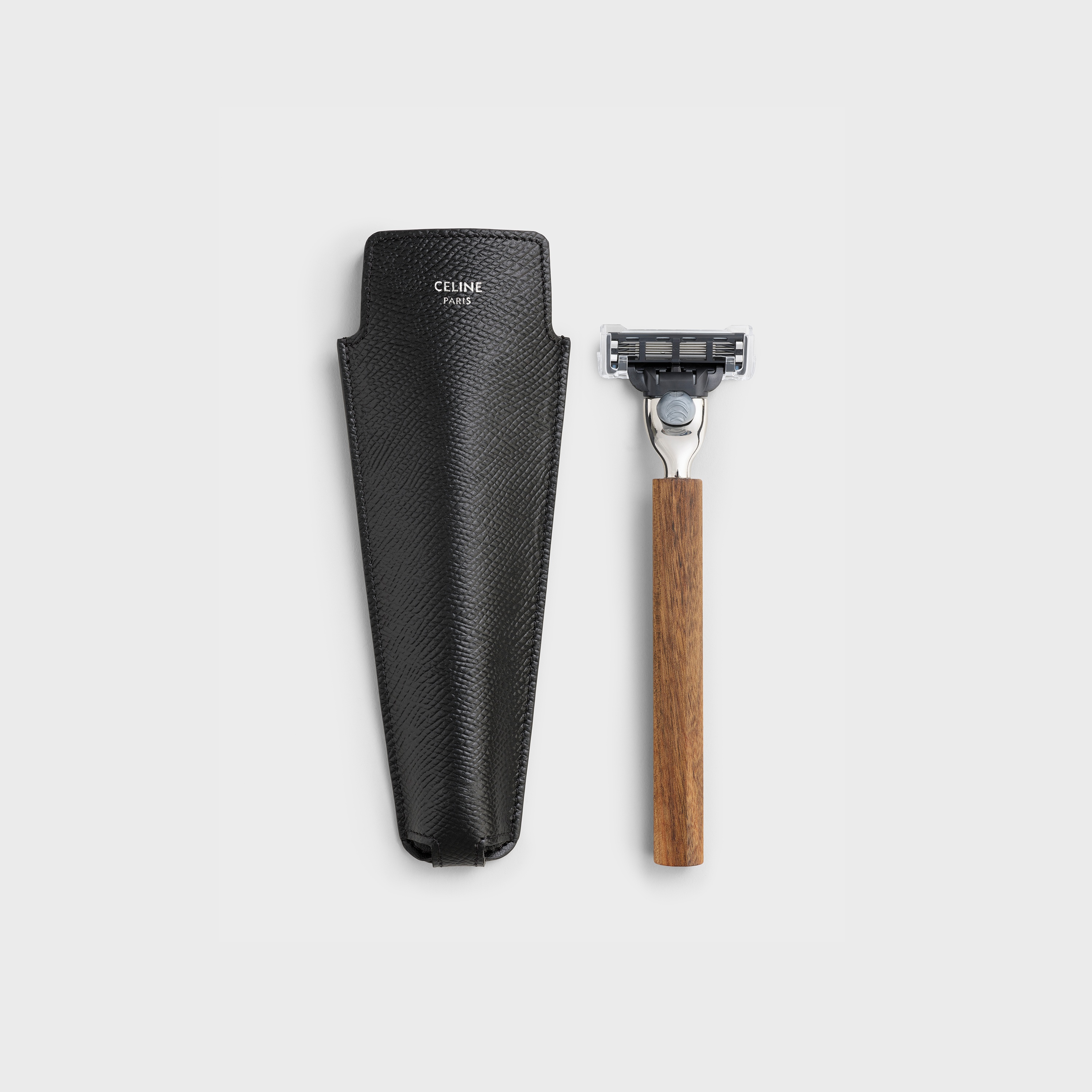 Wood Razor Case with Case in Grained Calfskin - 1