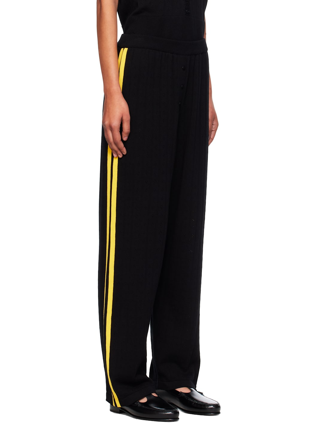 Black Organic Cotton Pointelle Trousers - 2