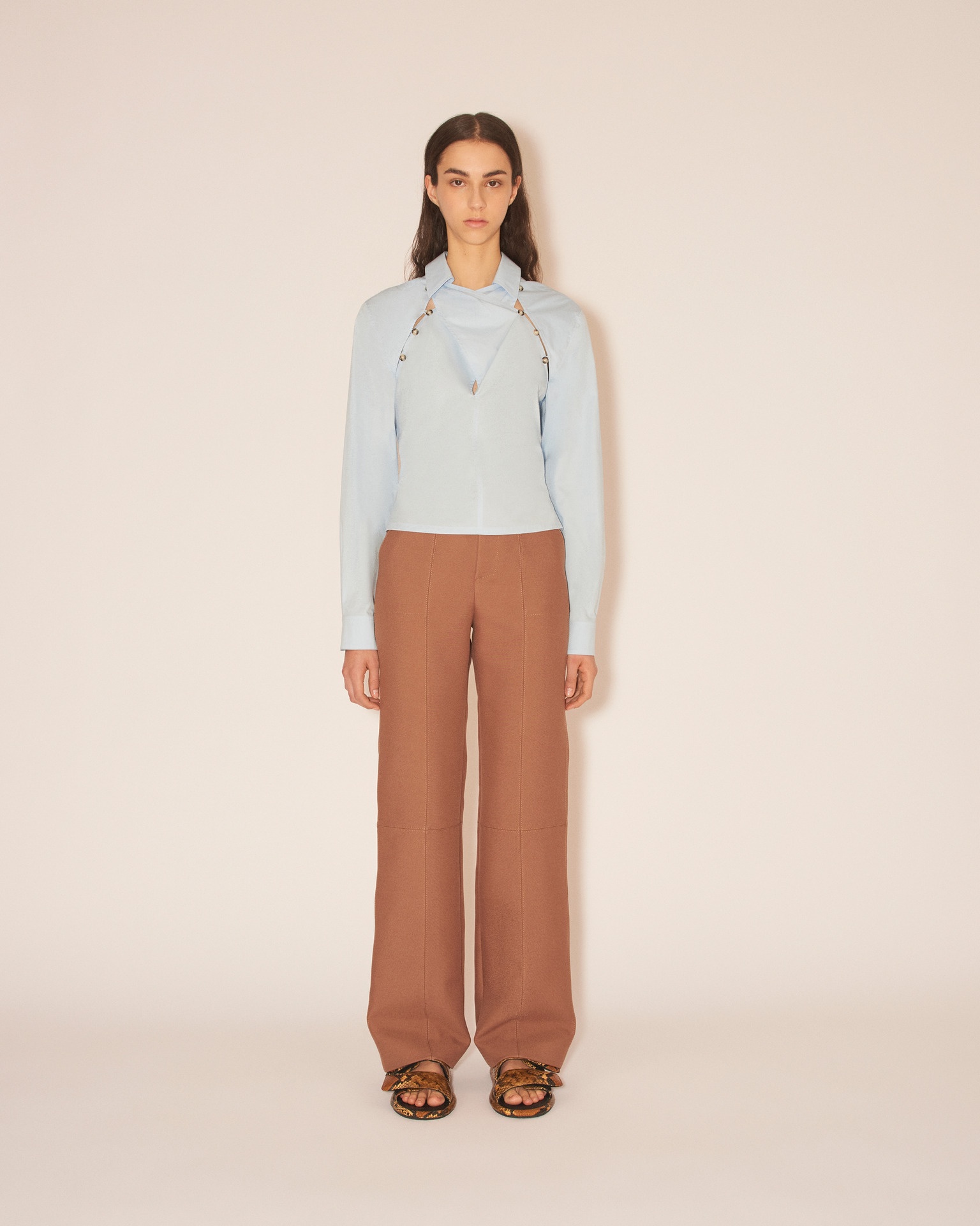 ZELDA - Straight leg double suiting cargo style trousers - Brown - 2