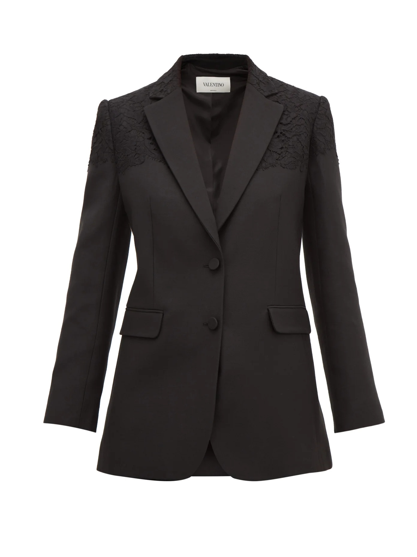 Single-breasted lace-trimmed wool-blend blazer - 1