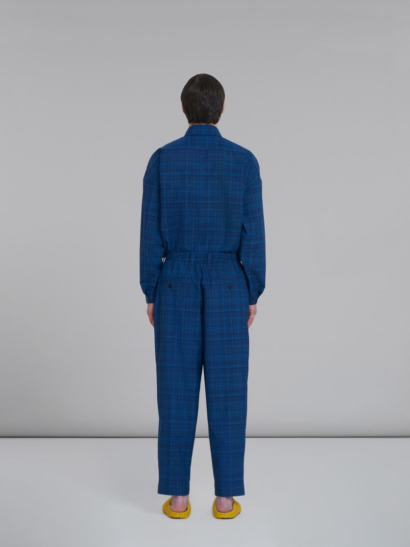 BLUE STRETCH WAIST TROUSERS IN CHECKED LIGHT WOOL - 3