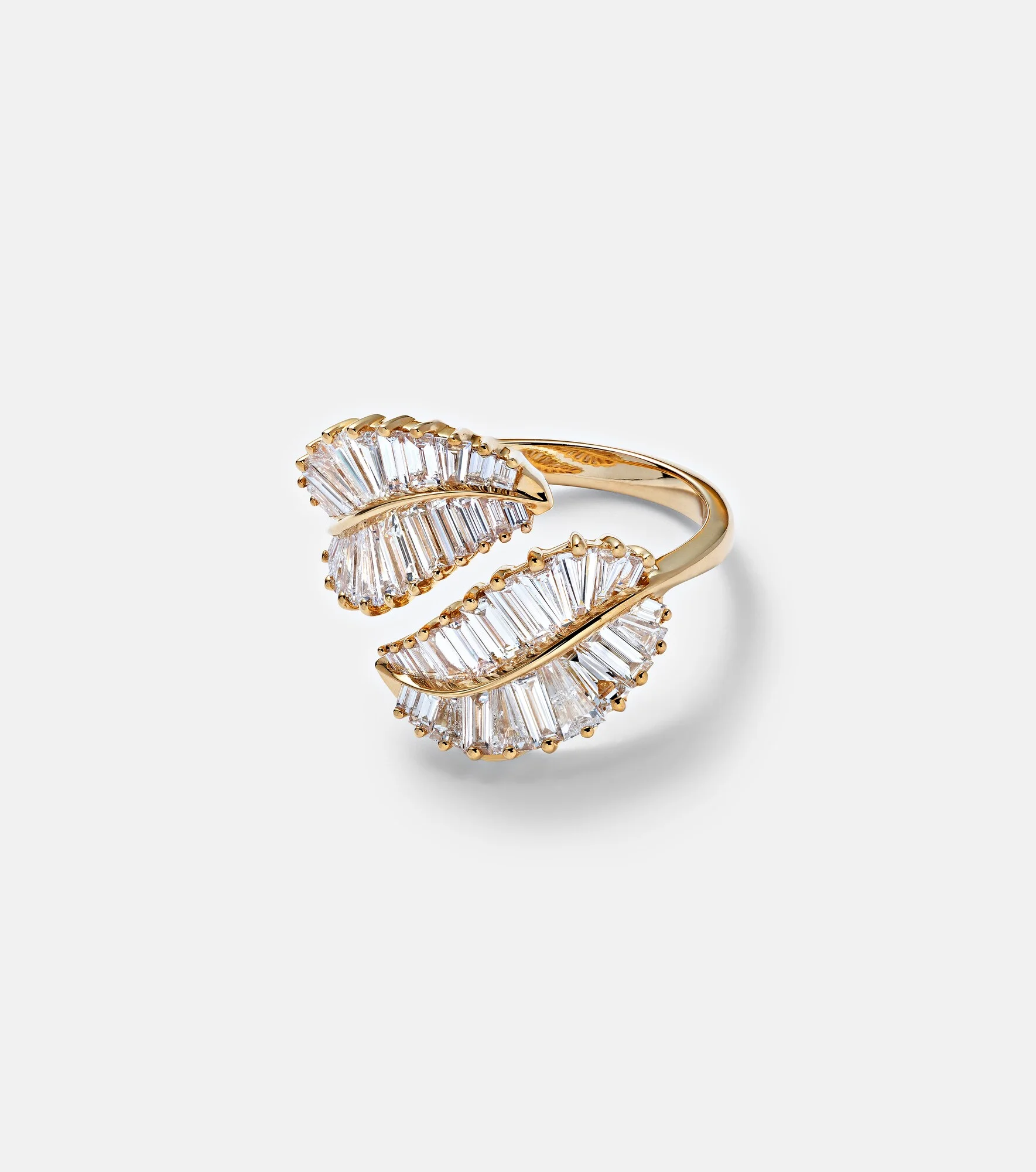 Palm Leaf 18kt gold ring with diamonds - 1