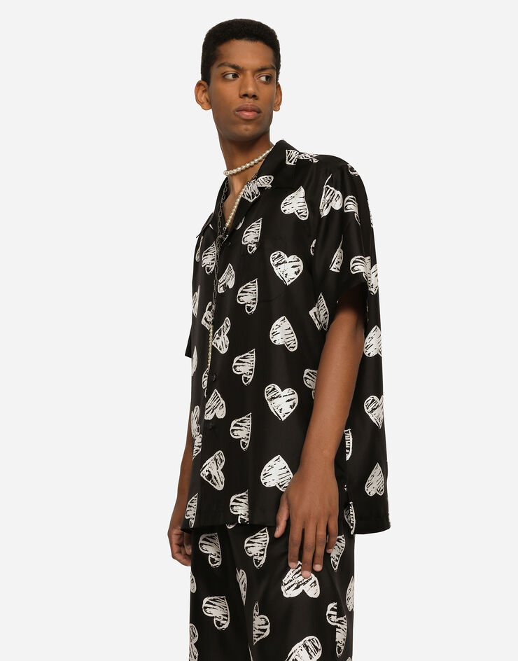 Silk twill shirt Hawaiian shirt with DG heart print - 3