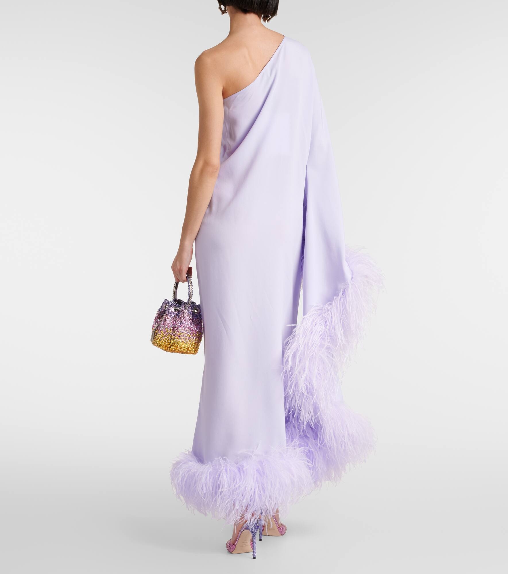 Balear feather-trimmed one-shoulder crêpe gown - 3