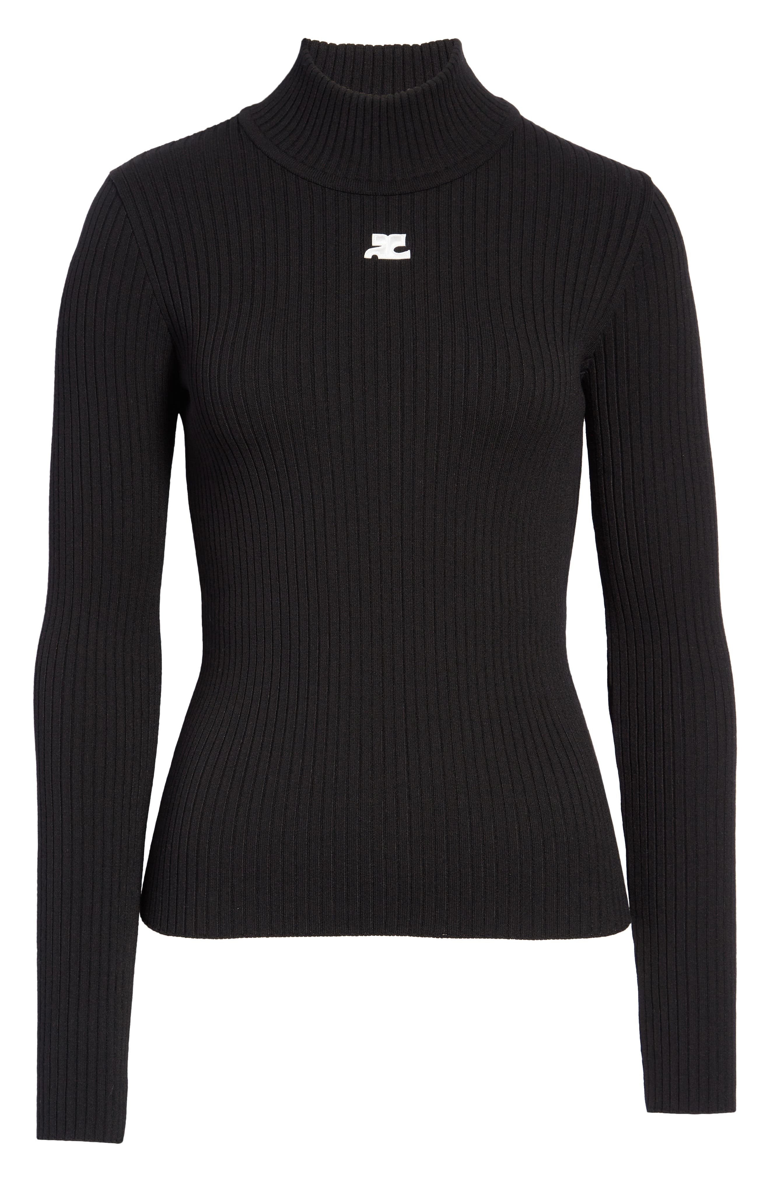 Courrèges Mock Neck Rib Sweater in Black at Nordstrom - 6
