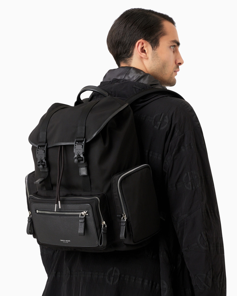 Recycled-nylon and pebbled-leather backpack ASV 7