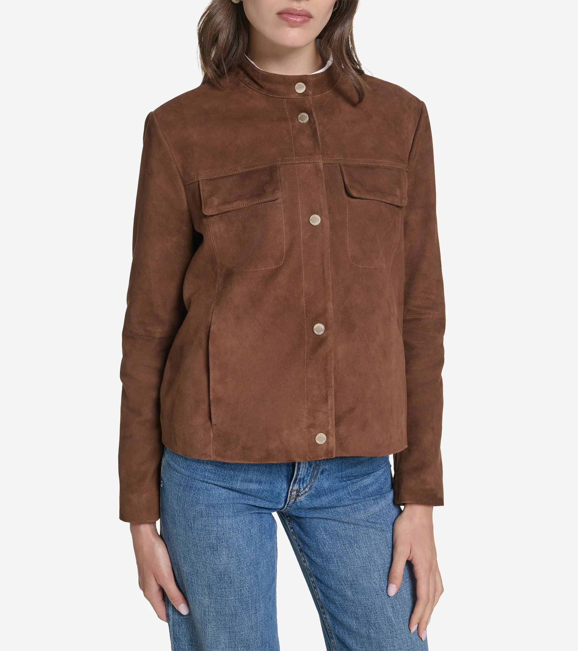 Women's Suede Band Collar Jacket - 1