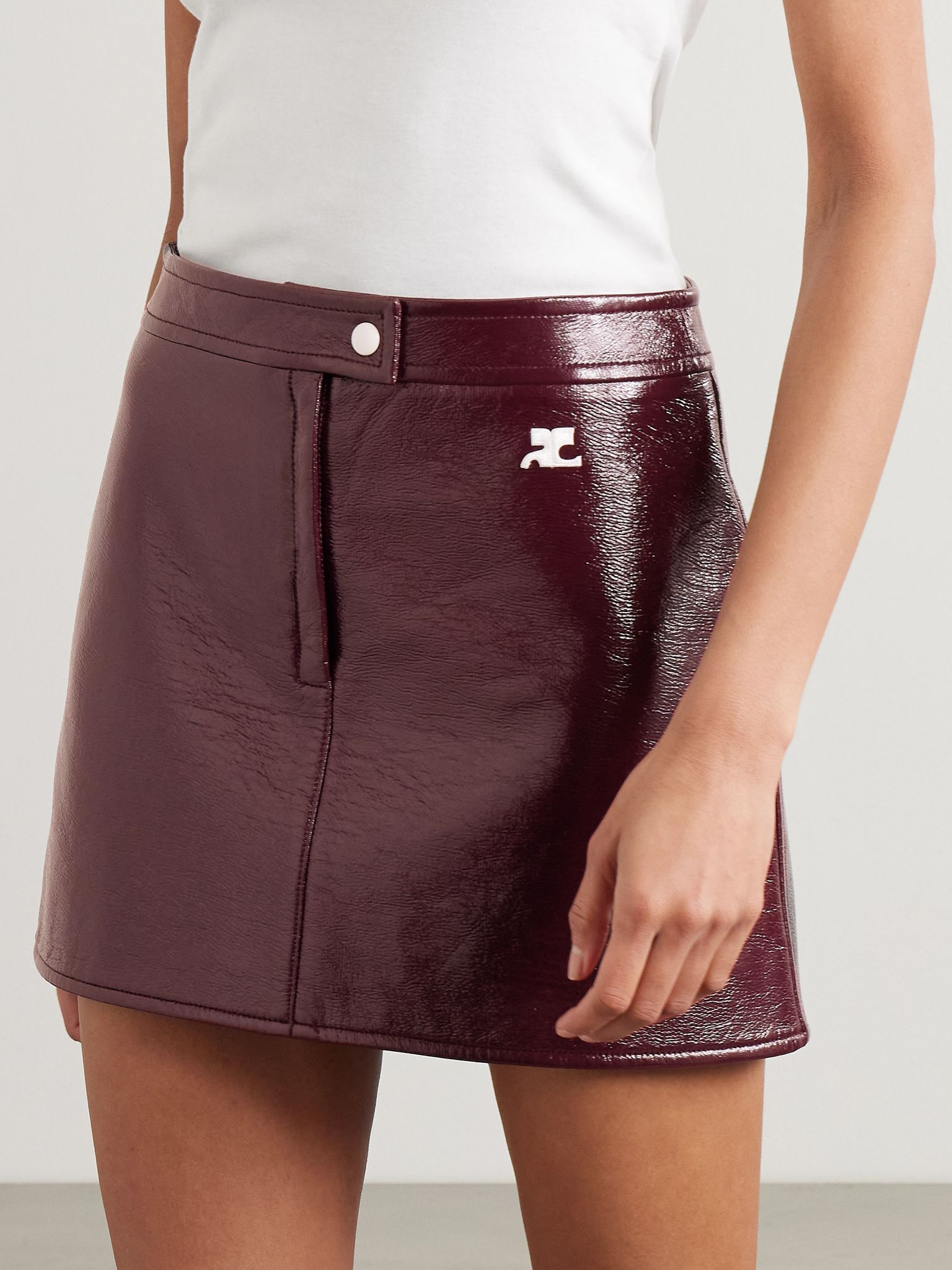 Reedition appliquéd coated cotton-blend mini skirt Burgundy - 3
