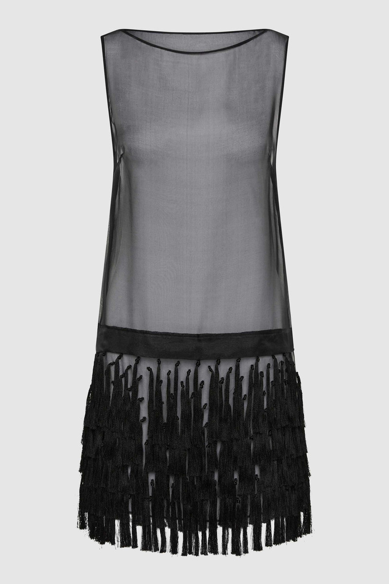 Tassel Shift Mini Dress - Black 1