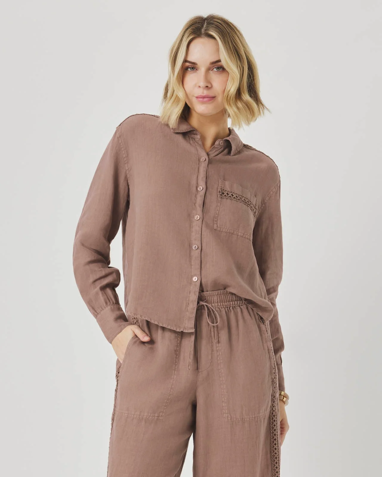 Stella Linen Trim Button Down - 1