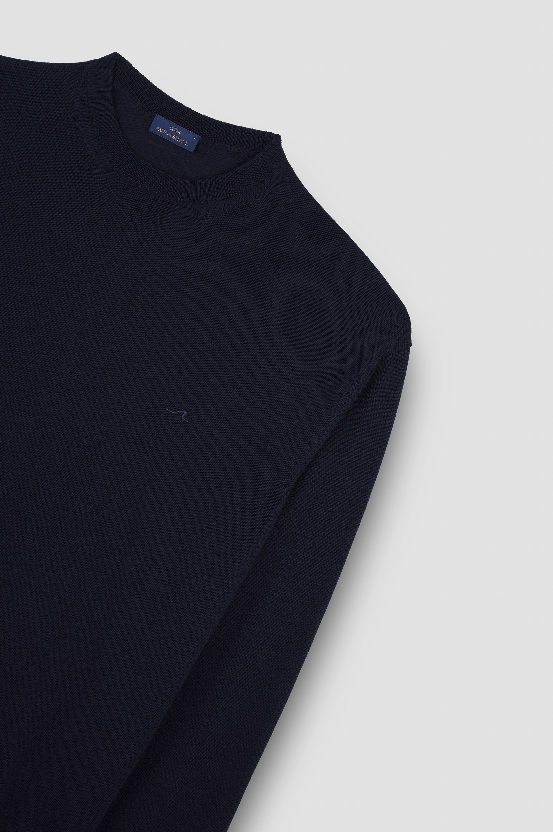 SOFT COOL TOUCH WOOL CREWNECK SWEATER WITH SHARK FIN EMBROIDERY - 5